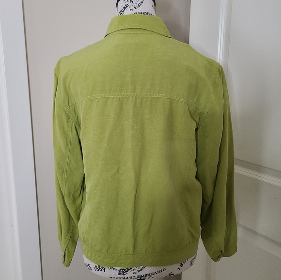 Chico's Short Jacket Chartreuse Silk & Linen Button Up - Picture 4 of 12